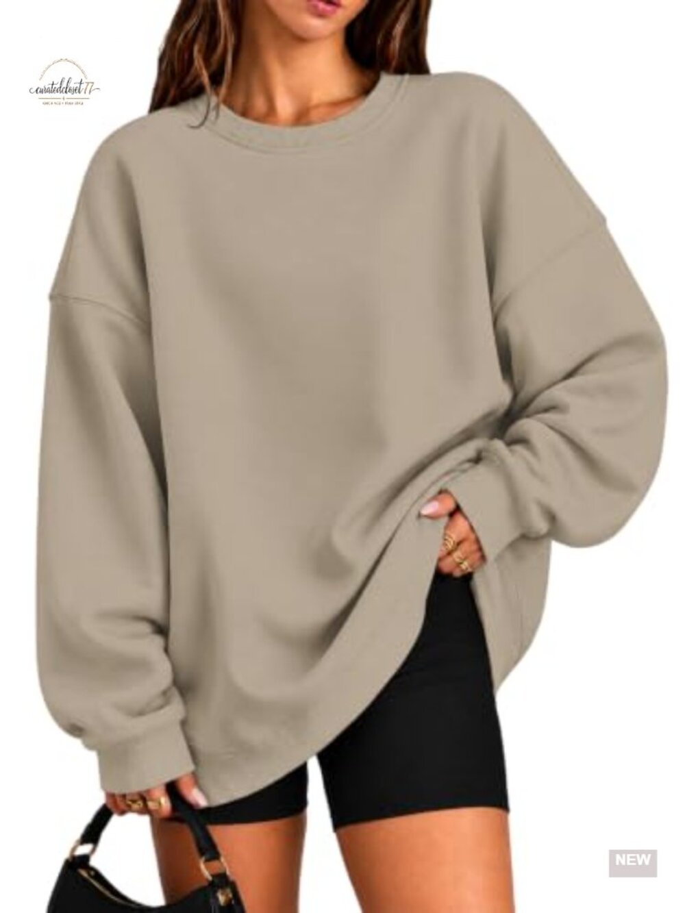 Oversized Crewneck Fleece Sweatshirt Long Sleeve Pullover Top